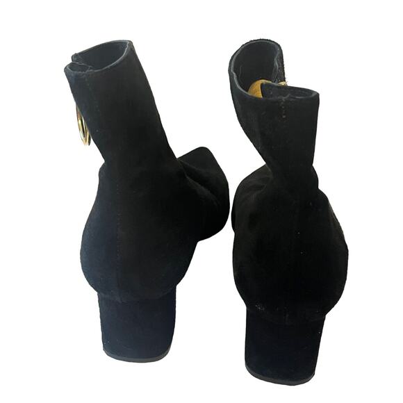 Select Suede Block Heel Ankle Boots •40.5/9.5•Pointed Black Gold Ring Zip Italy - Picture 3 of 8